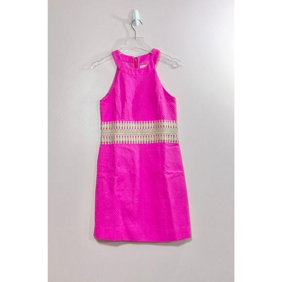 Lilly Pulitzer Ashlyn Hot Pink Magenta Gold Embellished Shift Halter Dress Sz. 0 - Picture 2 of 9